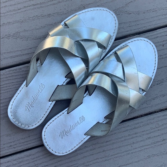 Madewell Boardwalk Woven Leather Sandals in Silver - Picture 2 of 5